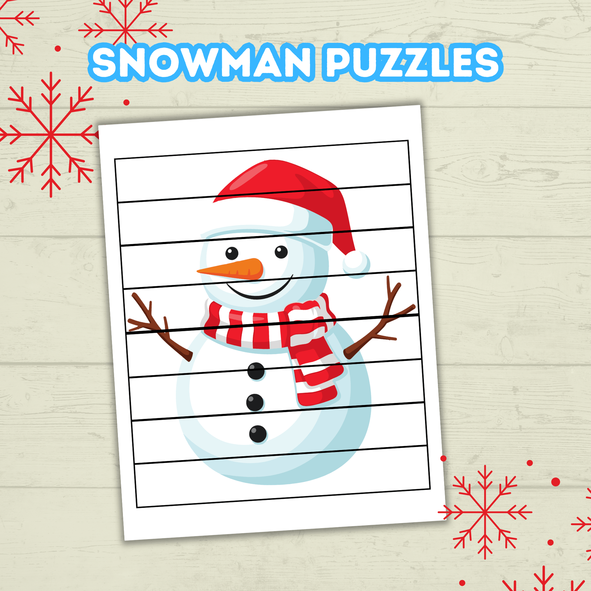 Fun Snowman Preschool Puzzles for Toddlers, Winter Holiday Activities, Kindergarten Homeschool Printable, digital Download
