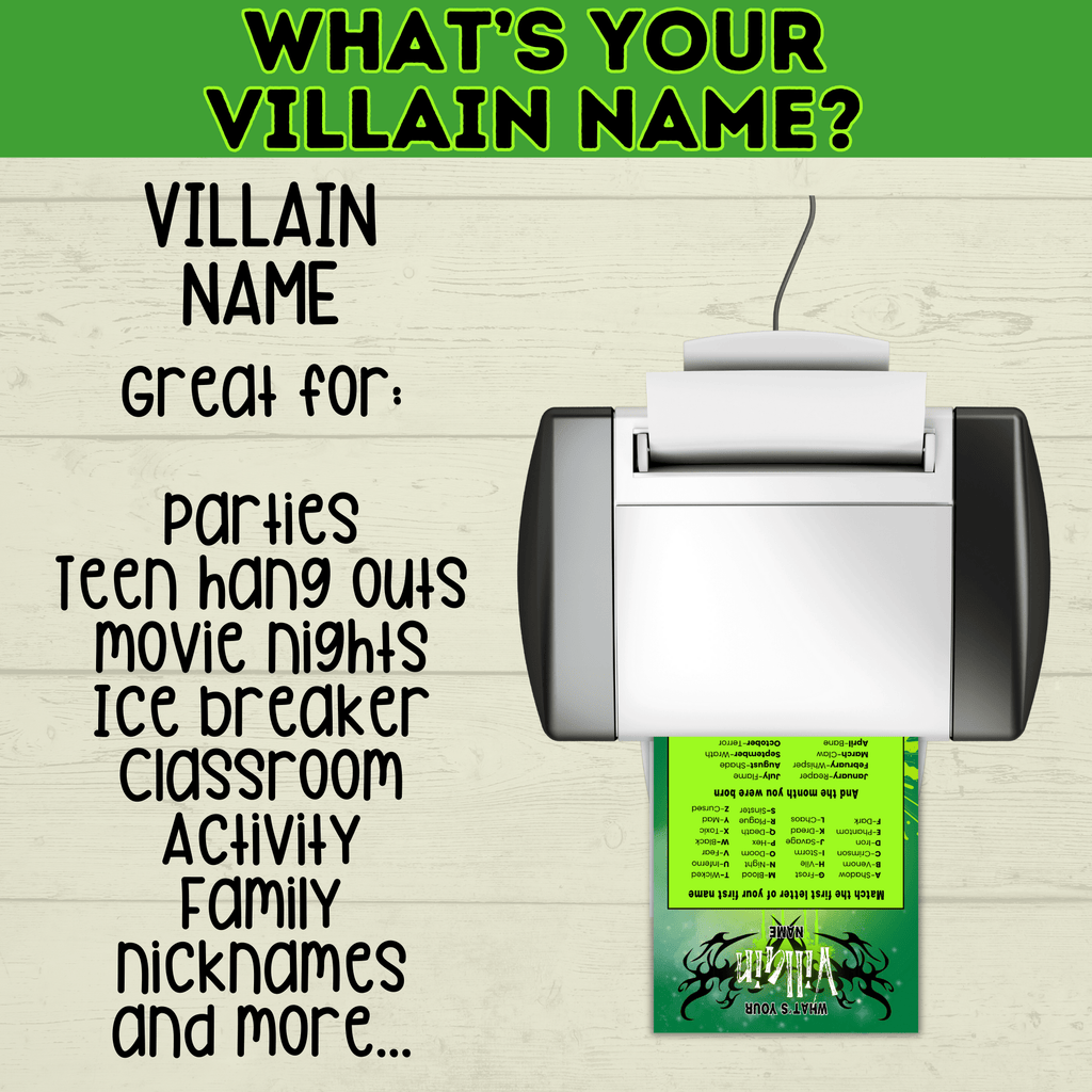 What's Your Villain Name Game? Kid's Birthday Party Games | Halloween Games for Kids | PDF Digital Download
