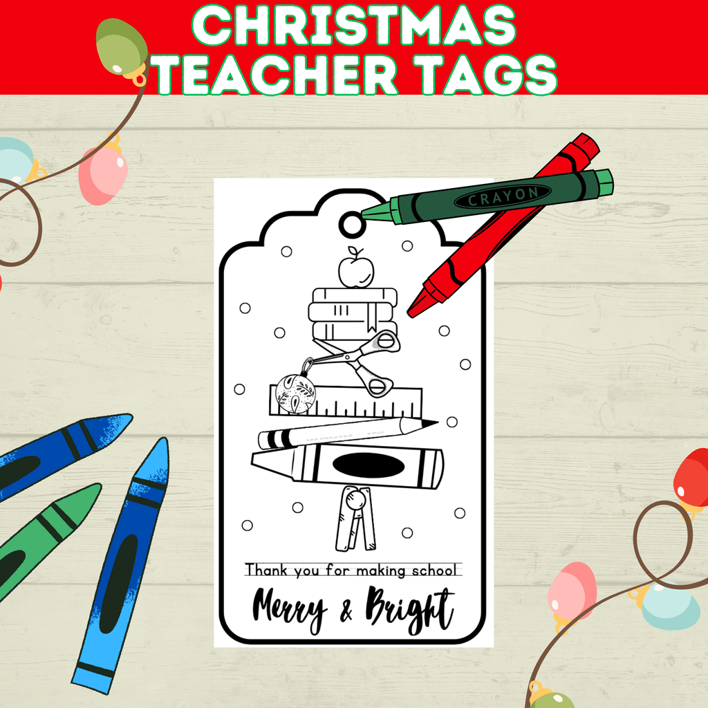 Christmas Classroom Teacher Tags Printable from Kids, Merry and Bright Holiday Gift, PDF Digital Download