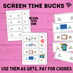 Screen Time Bucks for Kids and Moms | Earn Screen Time | Screen Time Chart | Screen Time Money | Screen Time Cash | TV Bucks | Technology