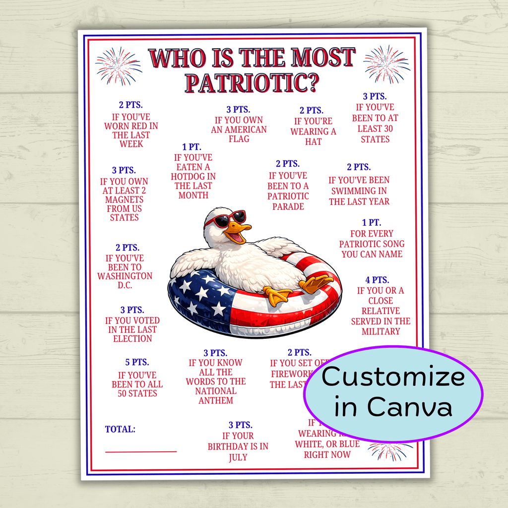 Patriotic Games, Who is Most Patriotic, Kids Games, Adult games, USA games, America Games, Memorial day, 4th of July games, party games