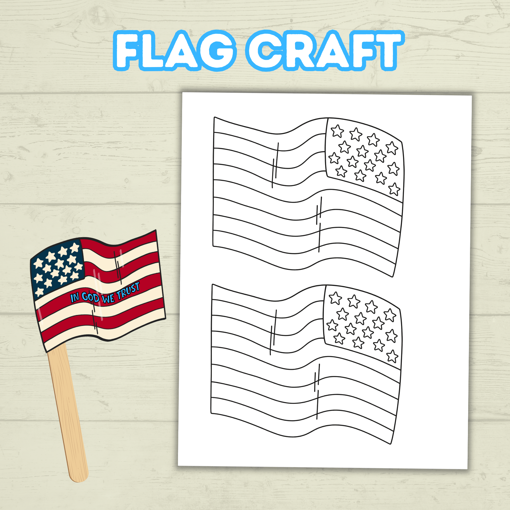 Patriotic Flag Craft for Kids, In God We Trust, USA Craft, American Flag Craft, Memorial Day Craft, 4th of July Craft, Veterans day Craft