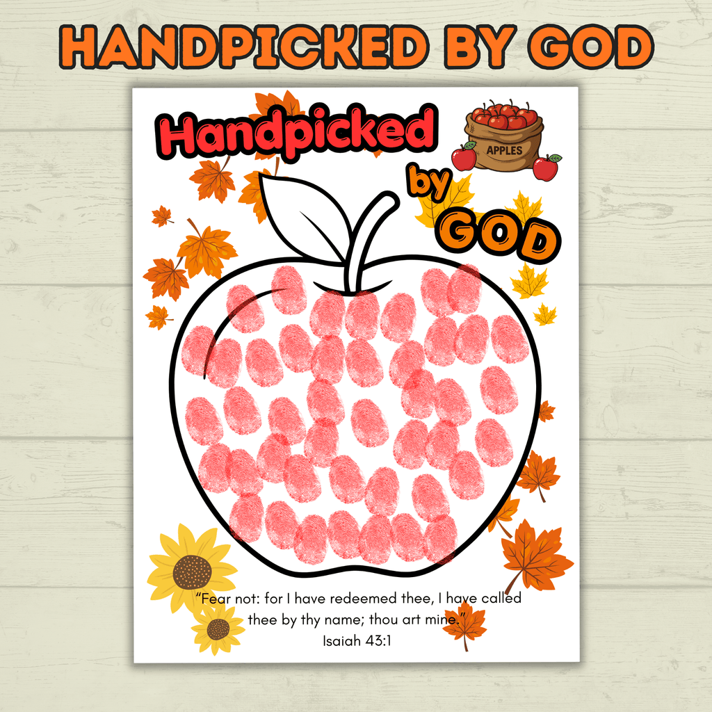 Handpicked by God, Apple Craft, Fall Craft, Fall Apple Craft,Fall Christian Craft, Sunday School Craft, Christian Activity,Fingerpaint Craft