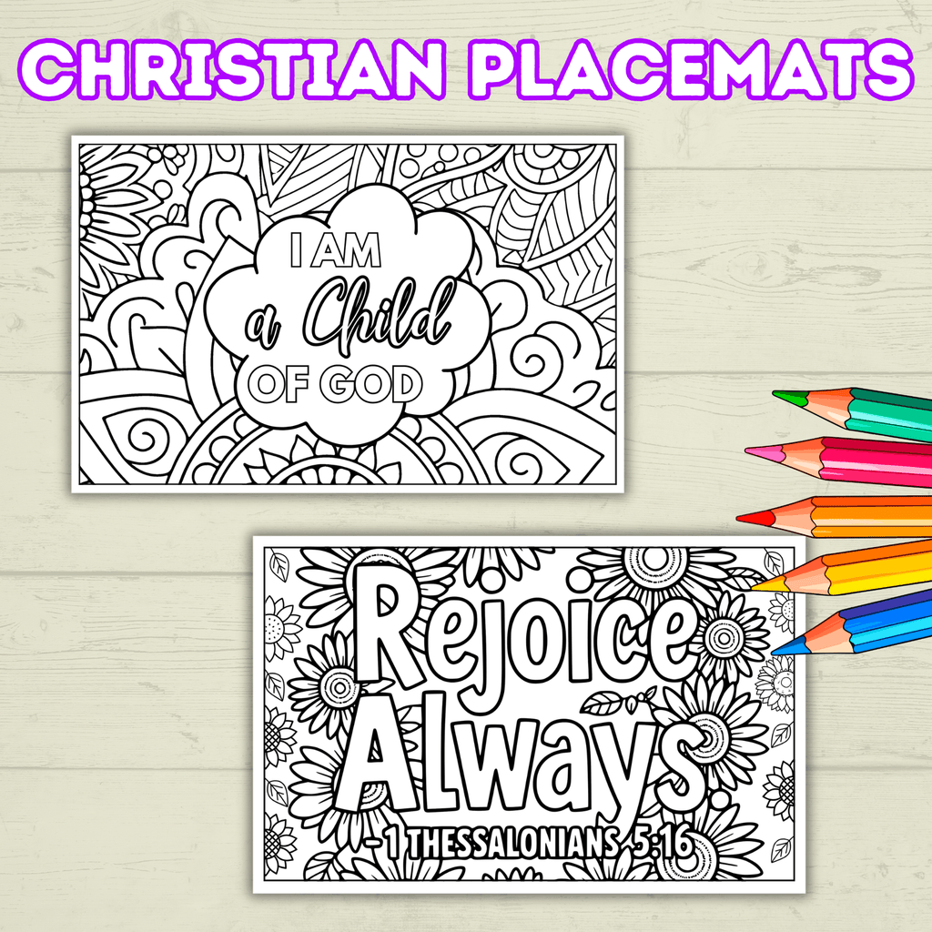 Christian Coloring Pages, Christian Placemats, Kids Placemats, Kids Coloring Pages, Sunday School Activity, Religious Placemats, Jesus