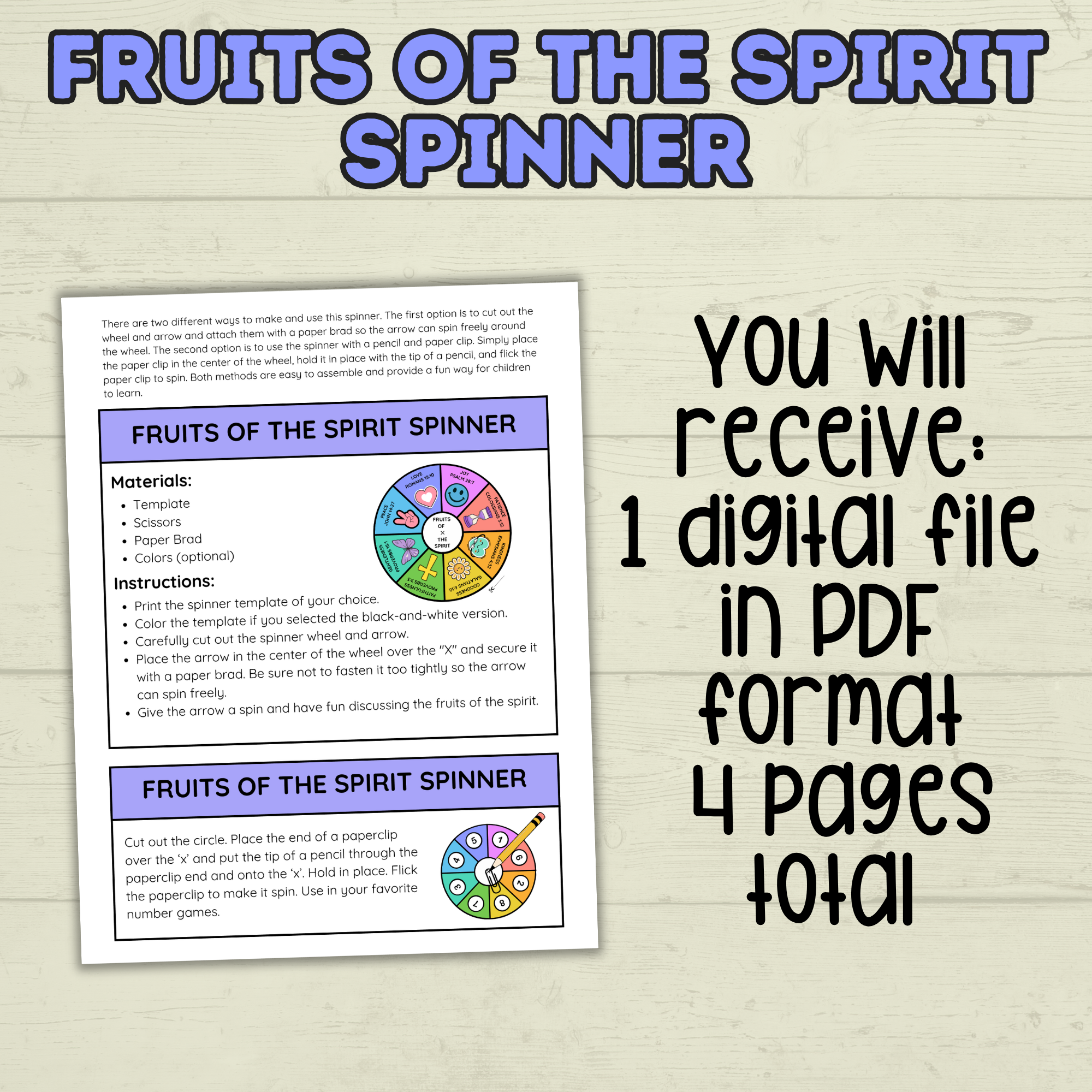 Fruits of the Spirit Craft, Spinner Craft, Sunday School Craft, Bible Craft, Bible Lesson, Christian Activity, Homeschool, Galations Lesson