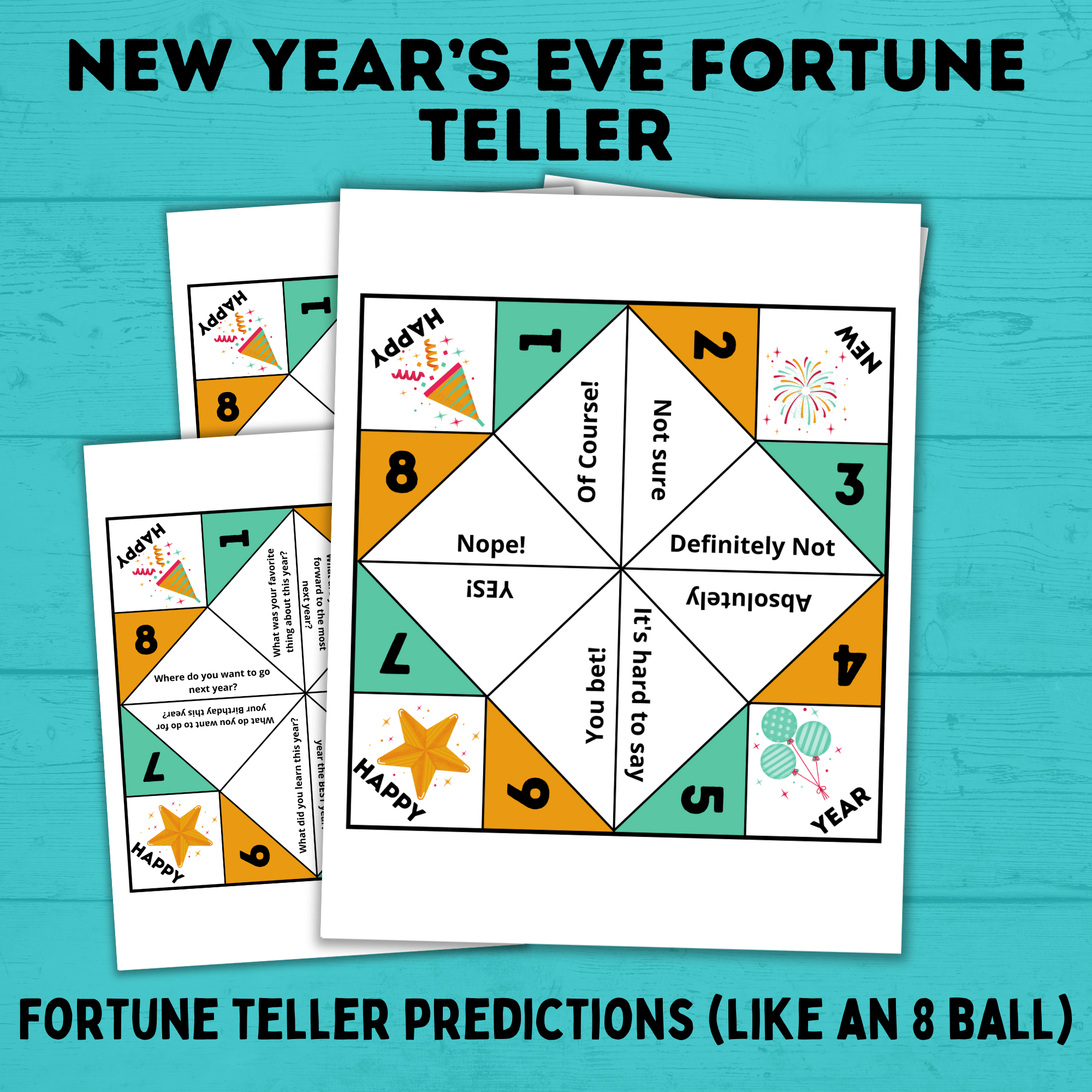 New Year's Eve Printable | New Year's Fortune Teller | Fortune Teller for Kids | Kids Activities | Printables | New Year's Eve Activities