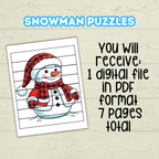 Fun Snowman Preschool Puzzles for Toddlers, Winter Holiday Activities, Kindergarten Homeschool Printable, digital Download