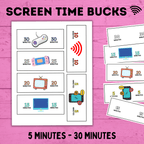 Screen Time Bucks for Kids and Moms | Earn Screen Time | Screen Time Chart | Screen Time Money | Screen Time Cash | TV Bucks | Technology