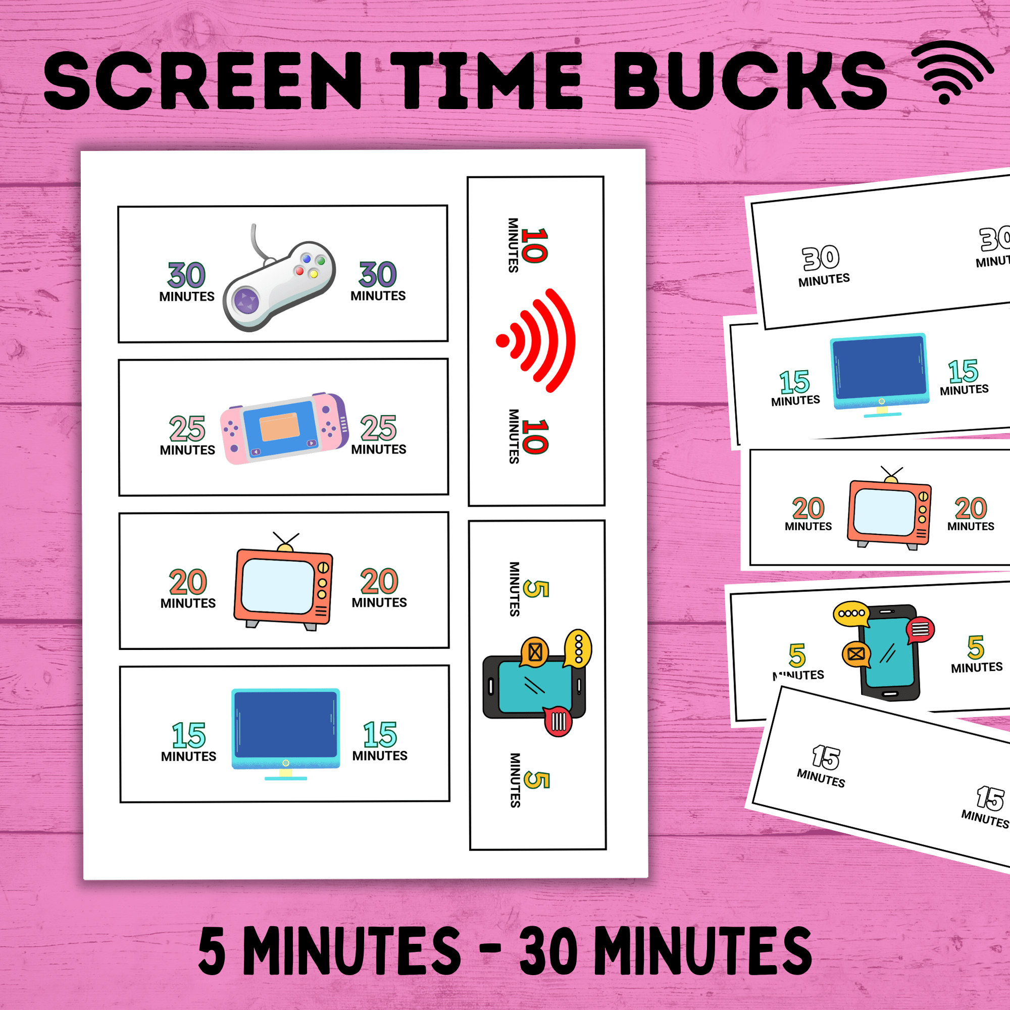 Screen Time Bucks for Kids and Moms | Earn Screen Time | Screen Time Chart | Screen Time Money | Screen Time Cash | TV Bucks | Technology