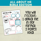All About Me Bible Christian Worksheet for Kids, Sunday School Activity
