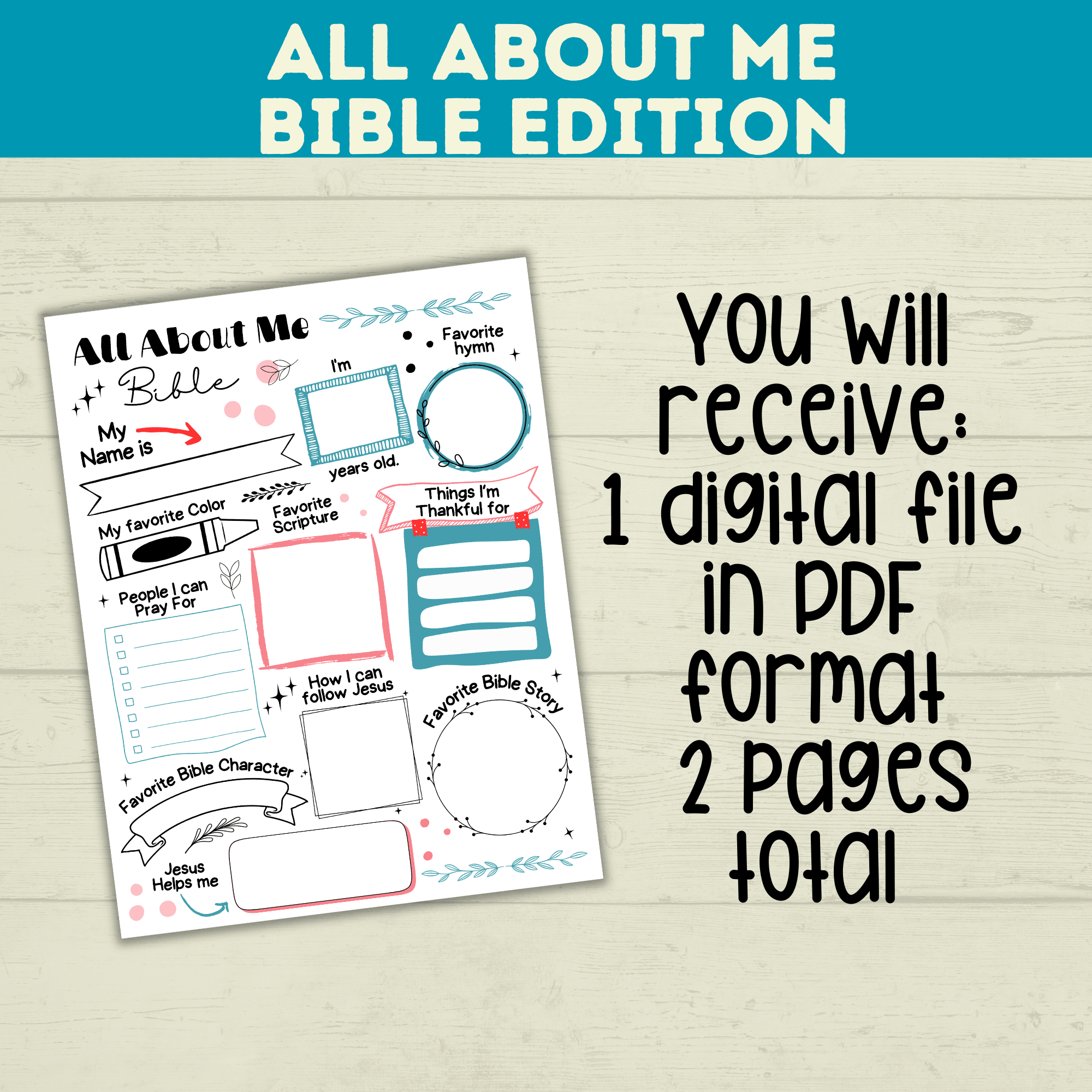 All About Me Bible Christian Worksheet for Kids, Sunday School Activity