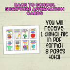 Back to School Affirmation Scripture Cards, Scripture Verse Cards, Christian Affirmations, Kids Prayer Cards
