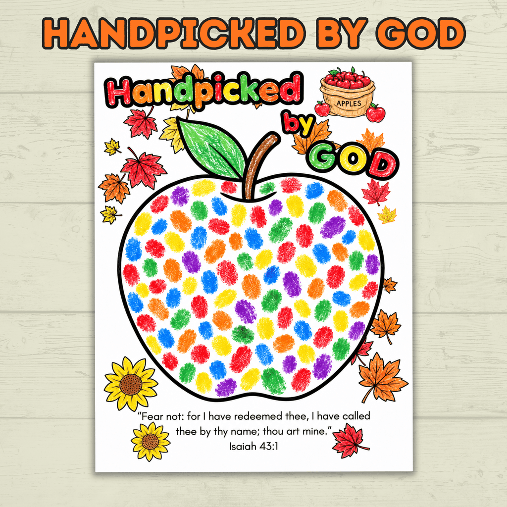 Handpicked by God, Apple Craft, Fall Craft, Fall Apple Craft,Fall Christian Craft, Sunday School Craft, Christian Activity,Fingerpaint Craft
