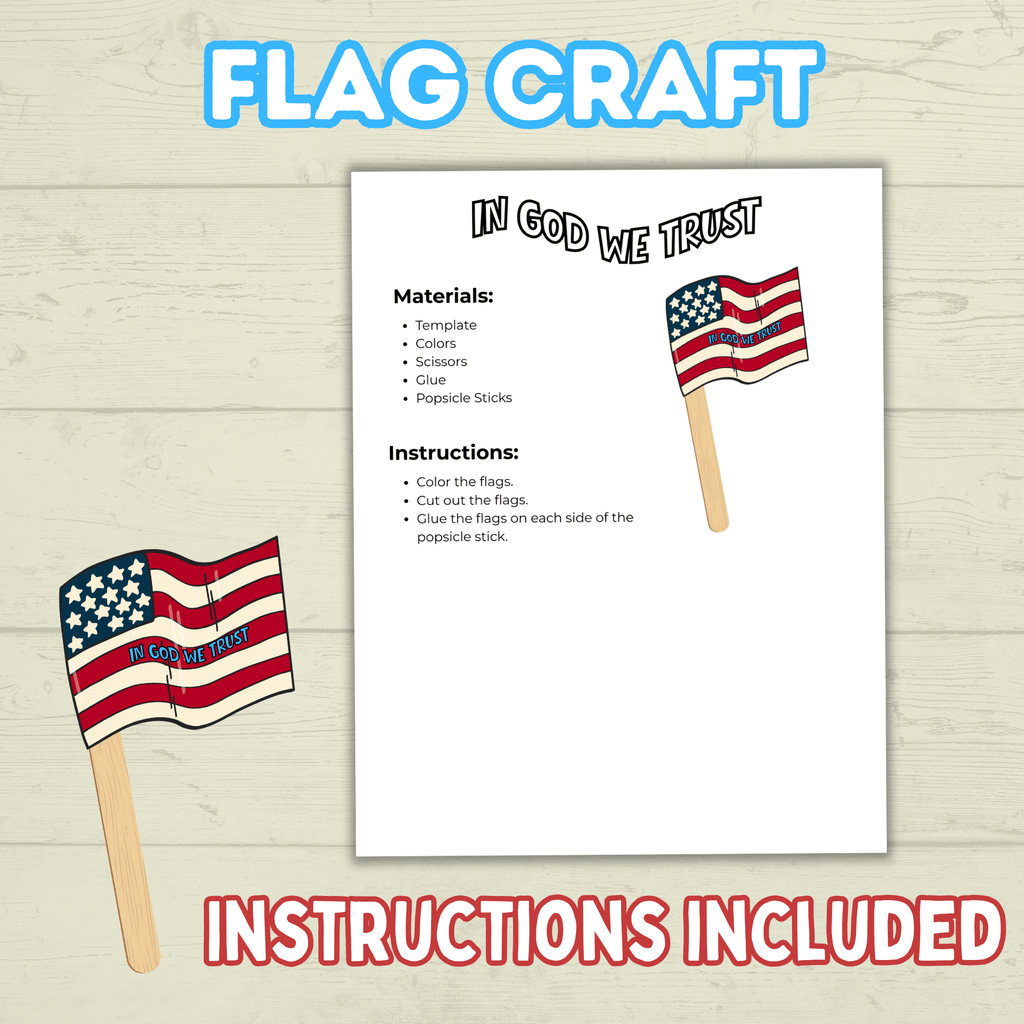 Patriotic Flag Craft for Kids, In God We Trust, USA Craft, American Flag Craft, Memorial Day Craft, 4th of July Craft, Veterans day Craft