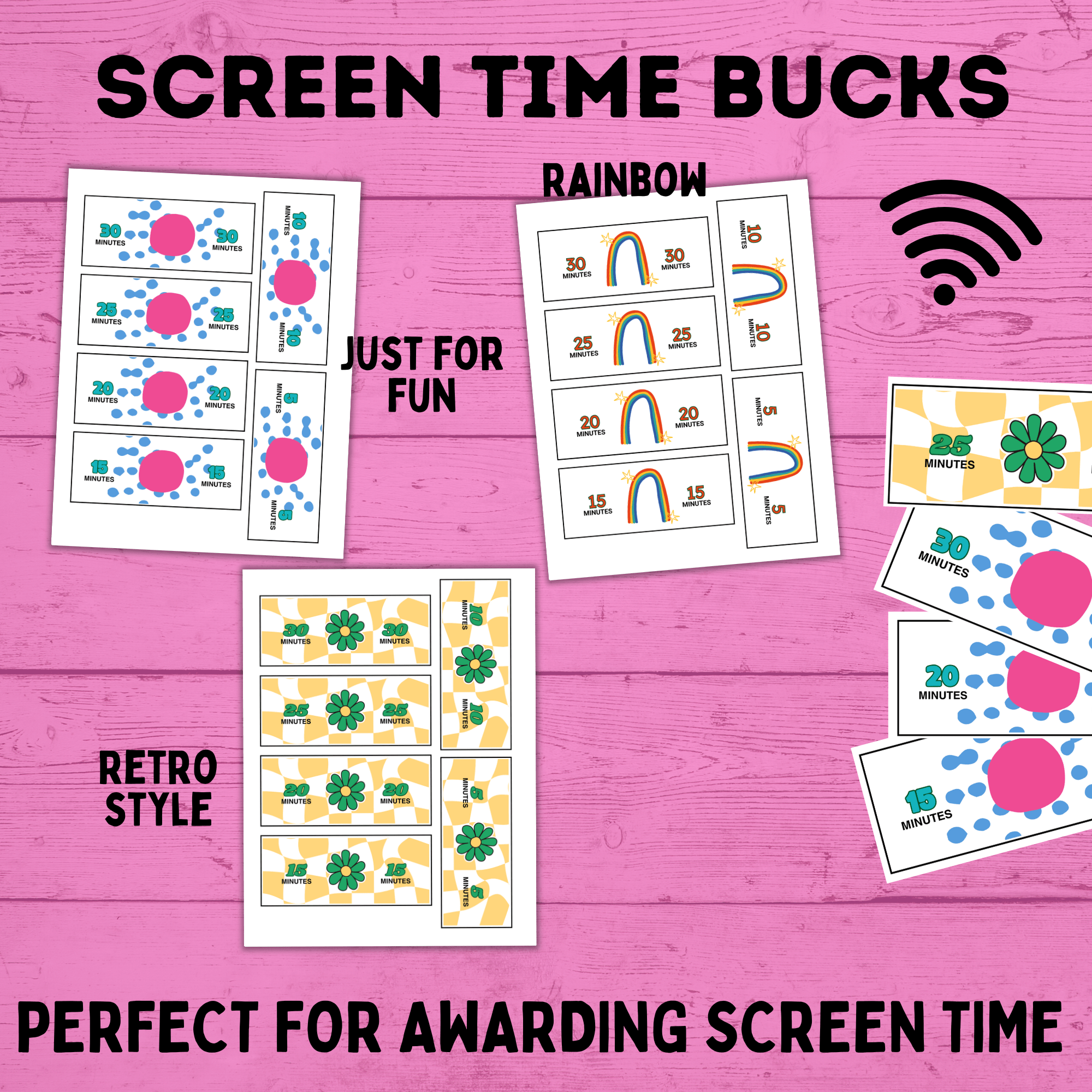 Screen Time Bucks for Kids and Moms | Earn Screen Time | Screen Time Chart | Screen Time Money | Screen Time Cash | TV Bucks | Technology