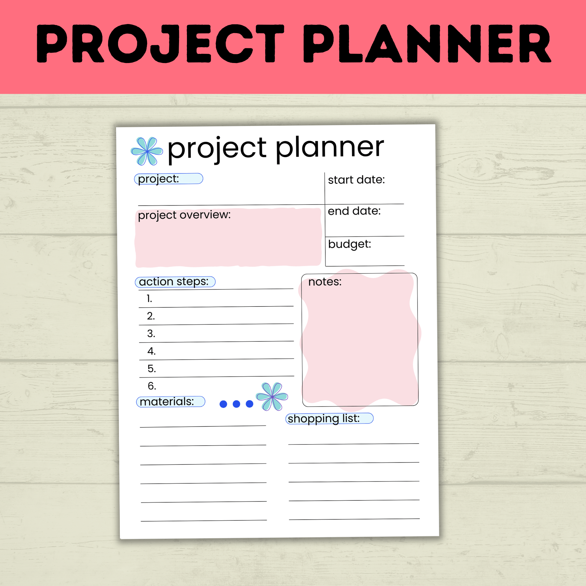 Project Planner Worksheet for Kids and Family