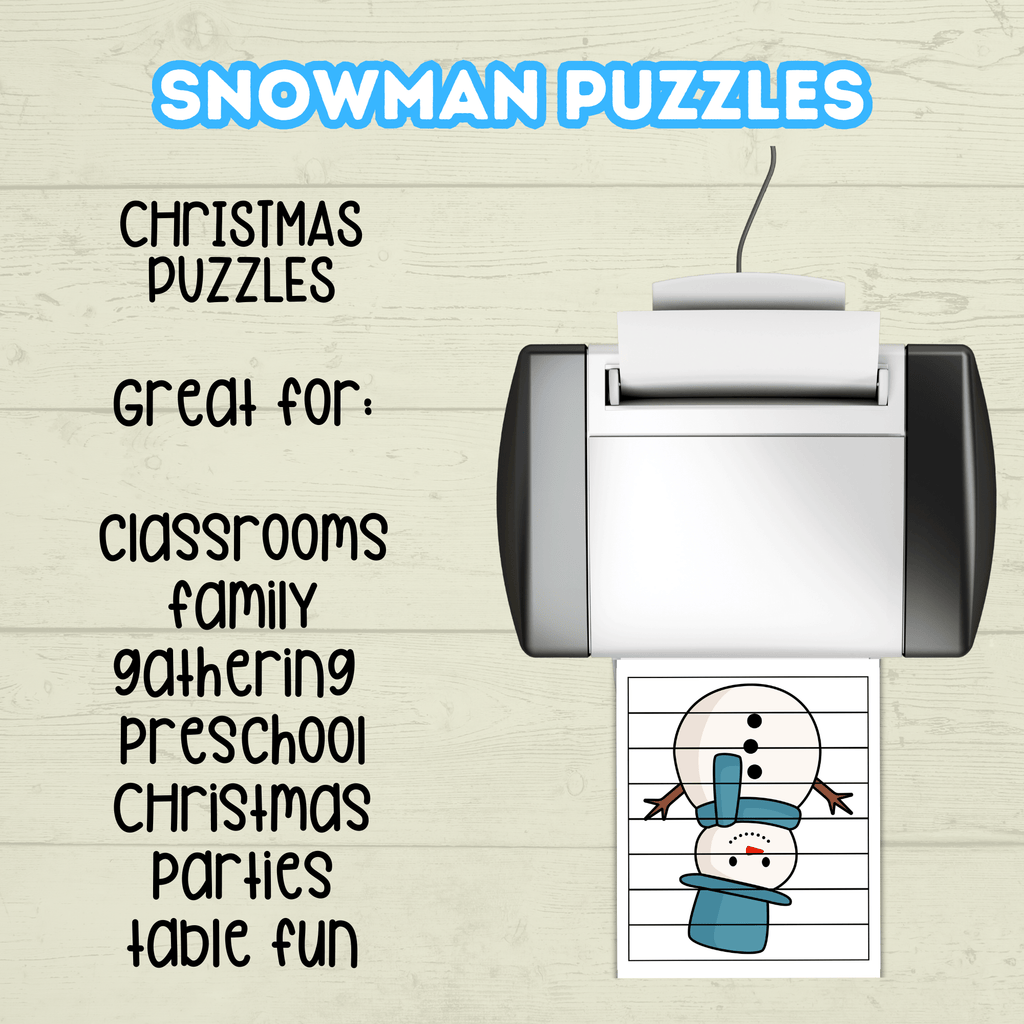 Fun Snowman Preschool Puzzles for Toddlers, Winter Holiday Activities, Kindergarten Homeschool Printable, digital Download