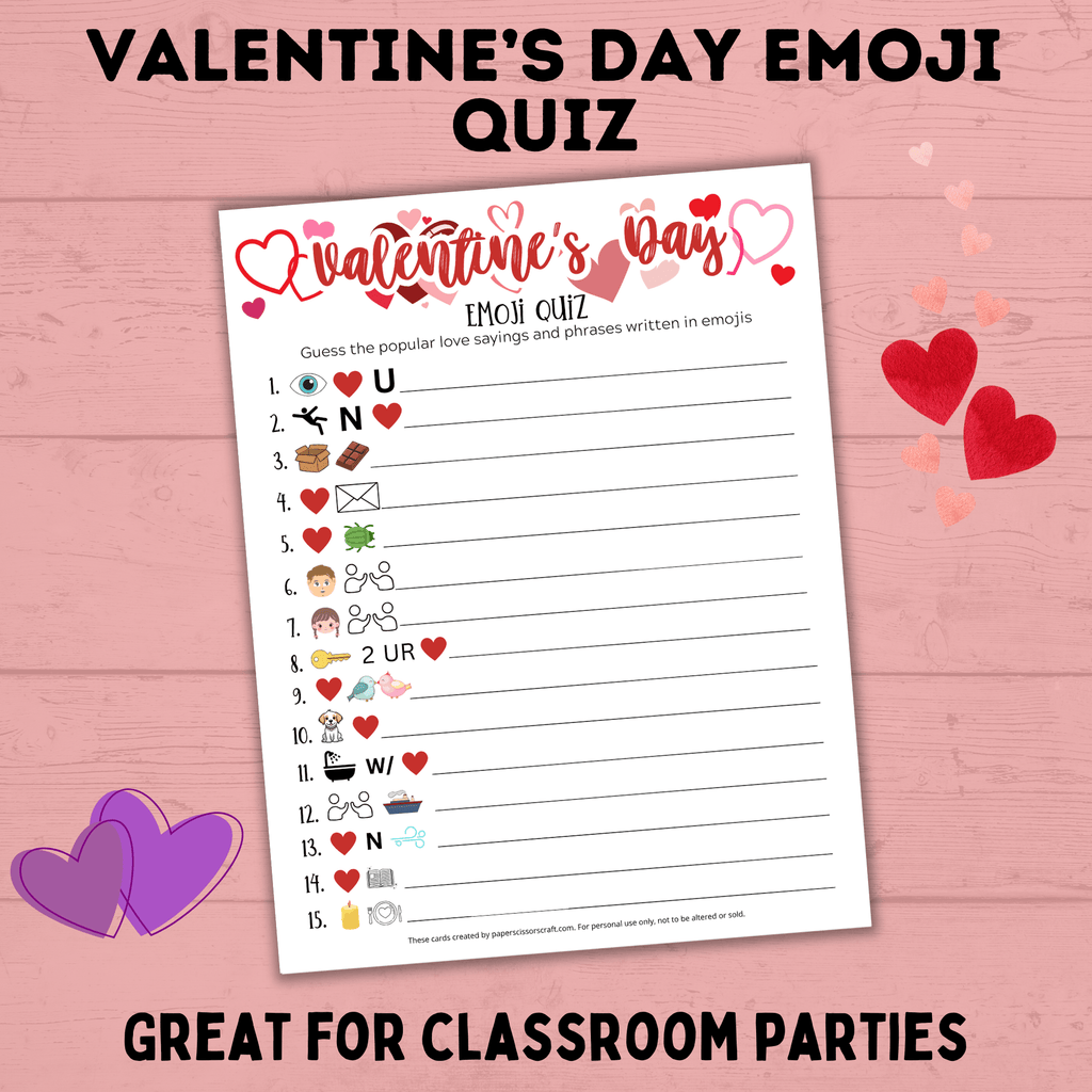 Valentine's Day Emoji Quiz | Valentine's Day Games | Valentine's Day Picture Quiz | Valentine's Day Printables | Classroom Games | Kids