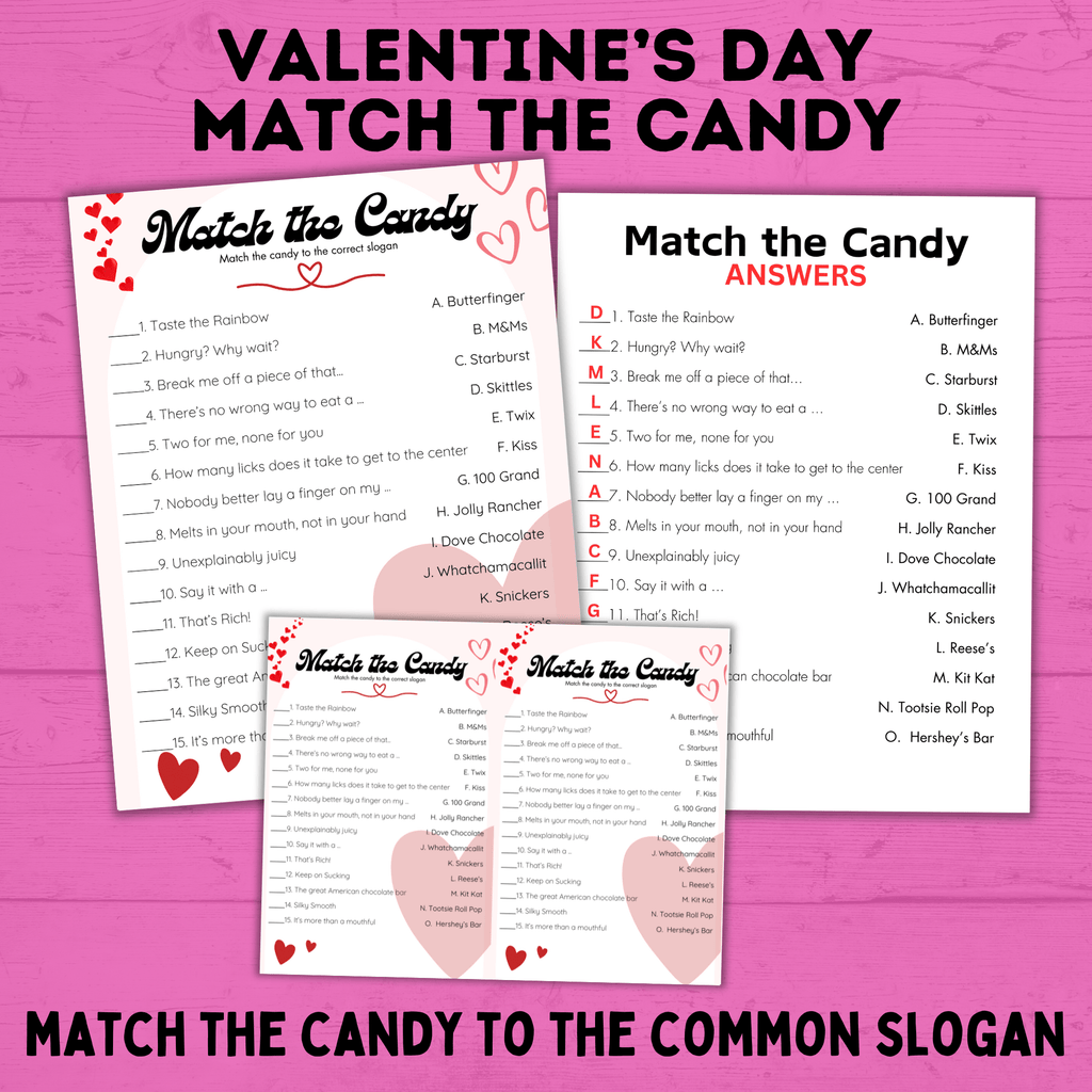 Valentine's Day Classroom Game | Valentine's Day Kid's Game | Match the Candy Game | Kids Game | Candy Game | Kids Printables | Kids