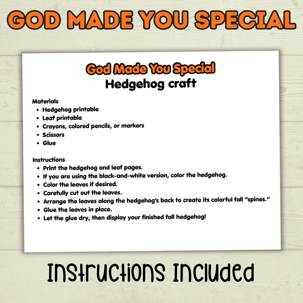Hedgehog Craft, God Made Me Special, Sunday School Craft, Jesus Craft, Cut and Paste Craft, Easy Craft, Leaf Fall Craft, Christian Activity