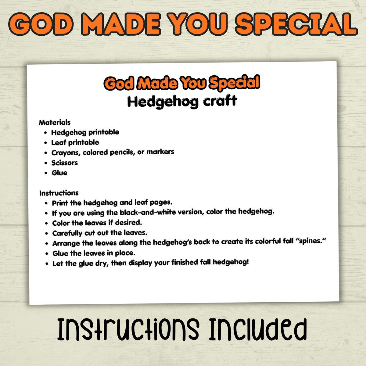 Hedgehog Craft, God Made Me Special, Sunday School Craft, Jesus Craft, Cut and Paste Craft, Easy Craft, Leaf Fall Craft, Christian Activity