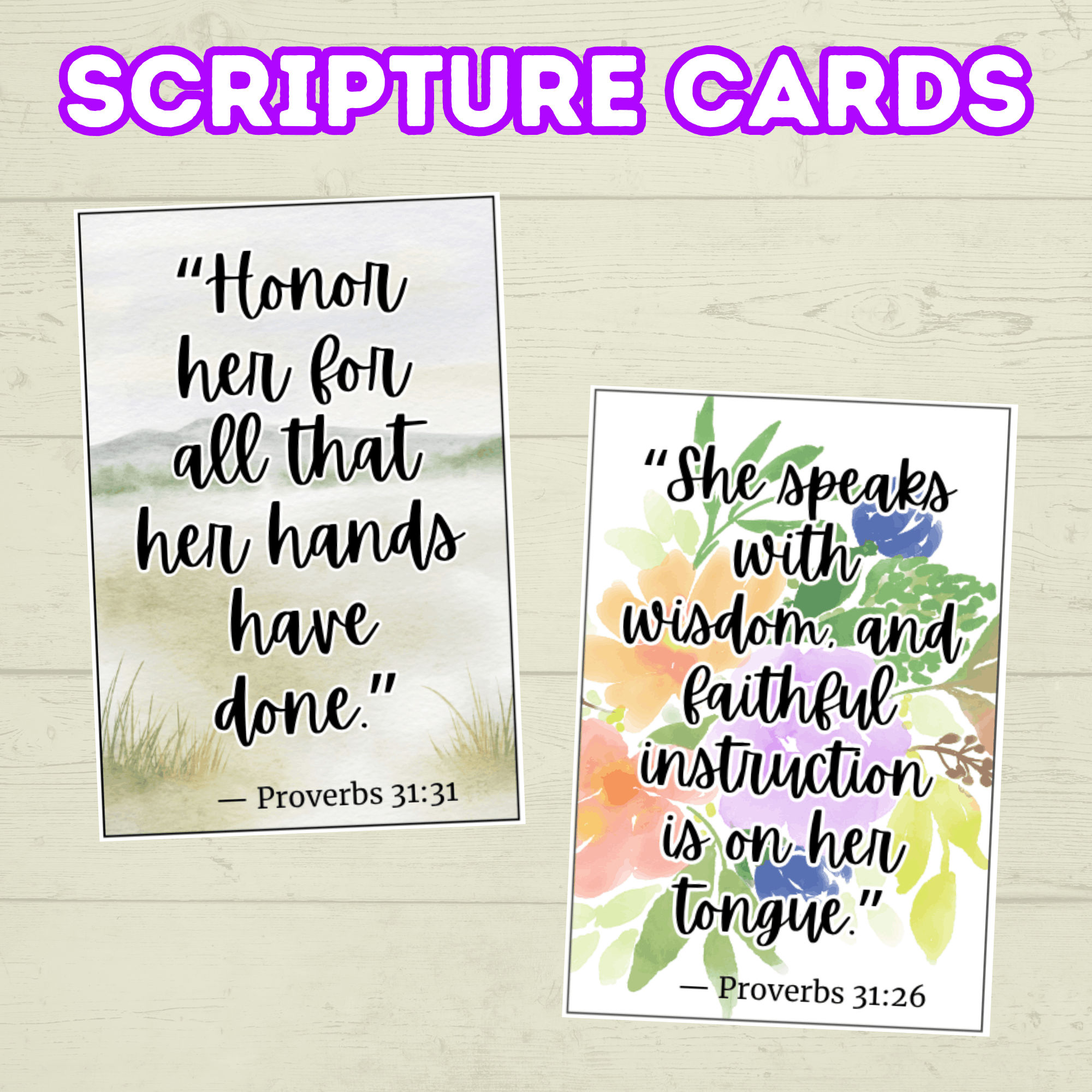 Mother's Day Scripture Cards, Floral Scripture Cards, Watercolor scripture cards, Bible verse cards for Moms, Church Gift Tag, Proverbs 31