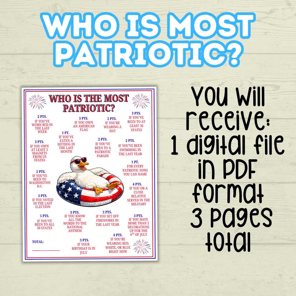 Patriotic Games, Who is Most Patriotic, Kids Games, Adult games, USA games, America Games, Memorial day, 4th of July games, party games