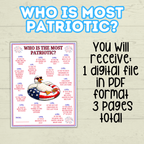 Patriotic Games, Who is Most Patriotic, Kids Games, Adult games, USA games, America Games, Memorial day, 4th of July games, party games