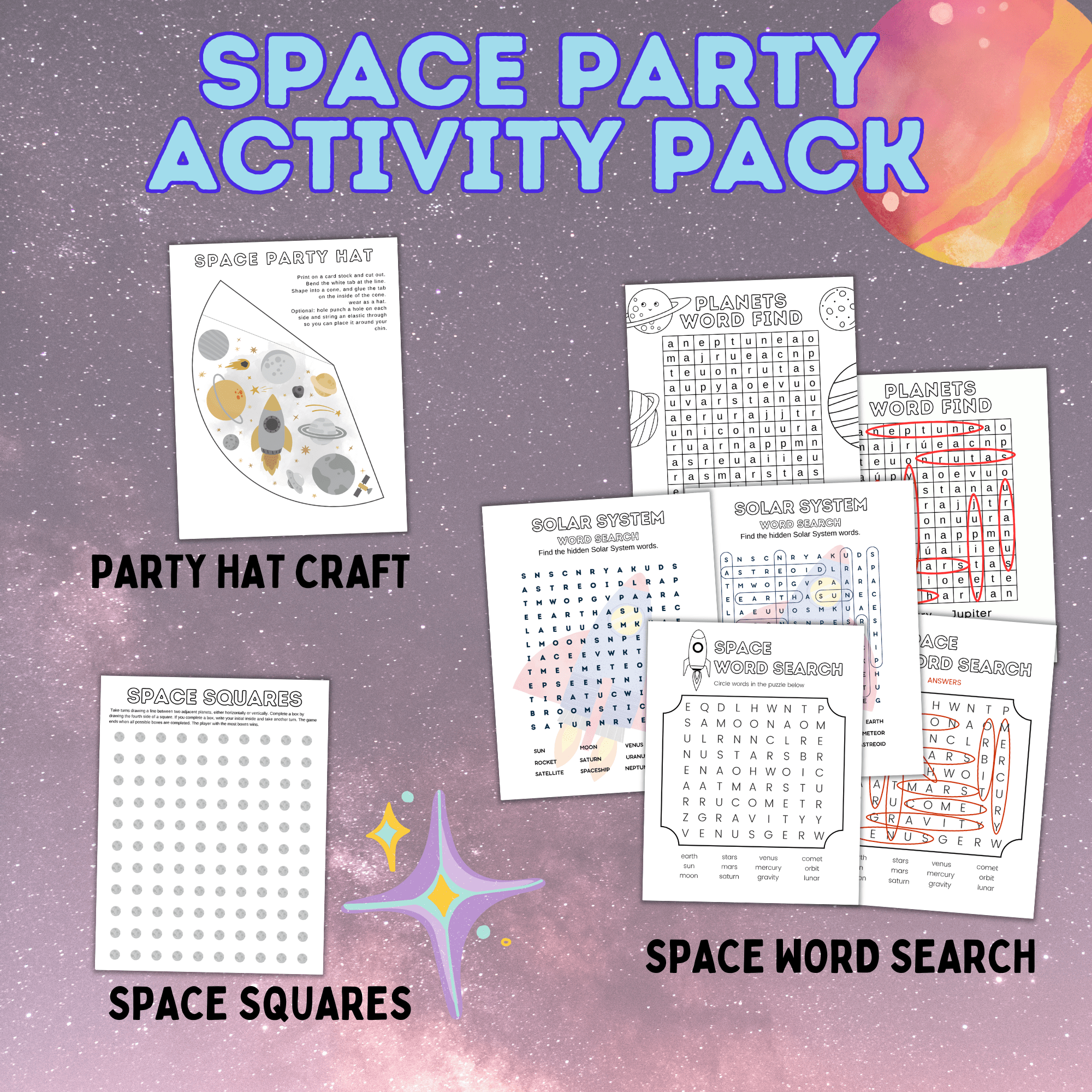 Space Party Activity Pack | Space Activity | Space Craft | Space Games | Outer space games | kids Games | Party Games | Space Party Games