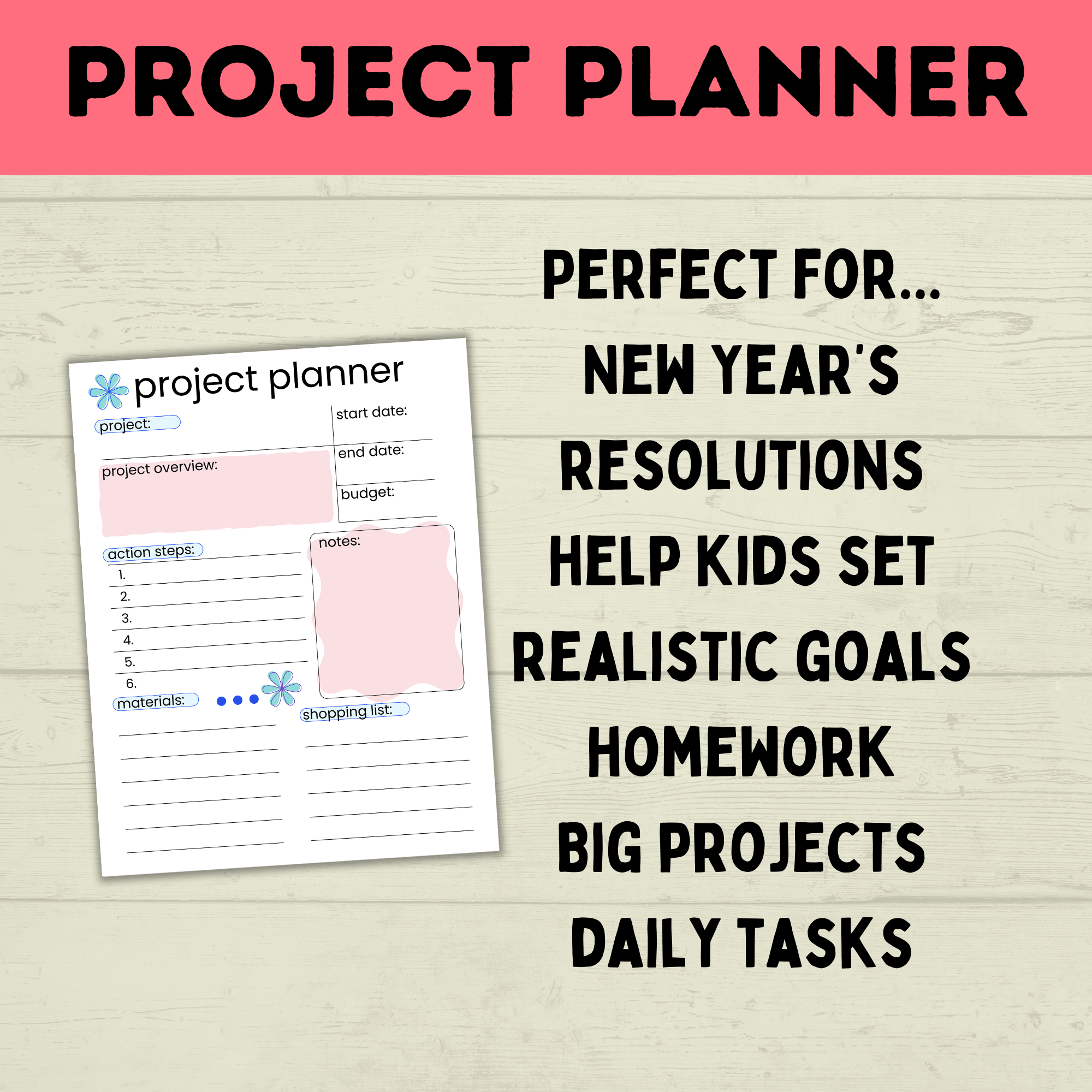 Project Planner Worksheet for Kids and Family