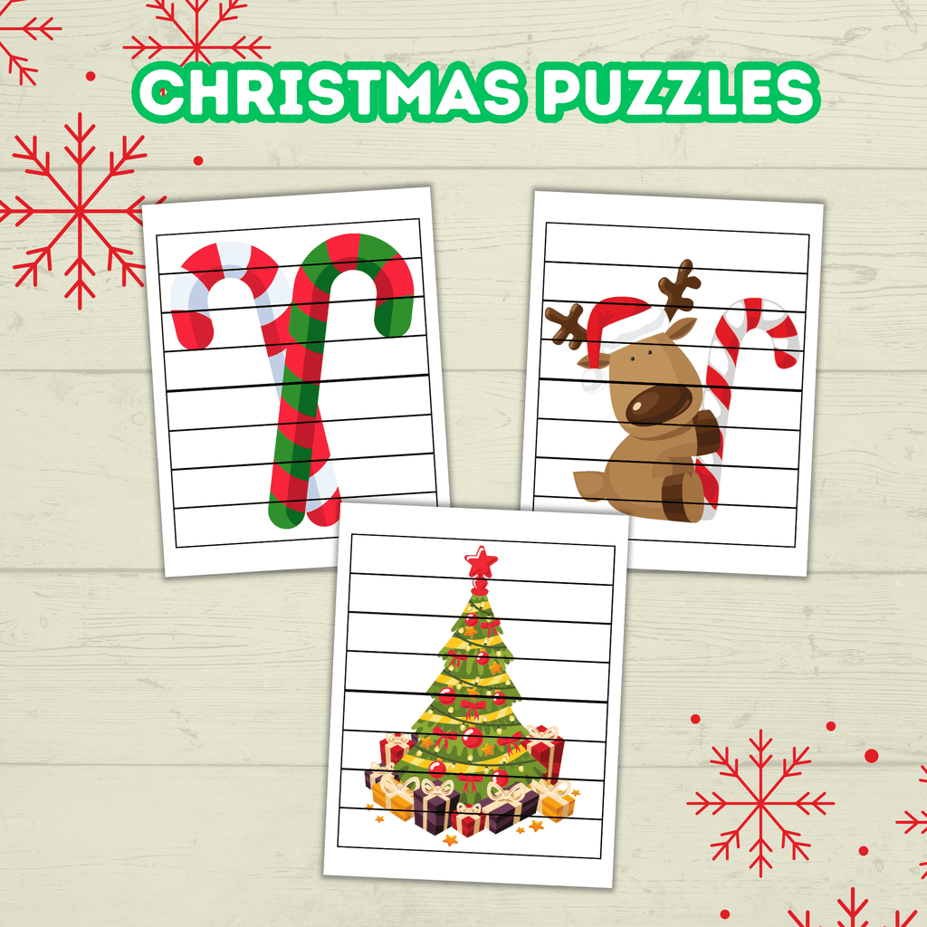 Christmas Preschool Puzzles Printables for Toddlers, Kindergartener Activities and Games