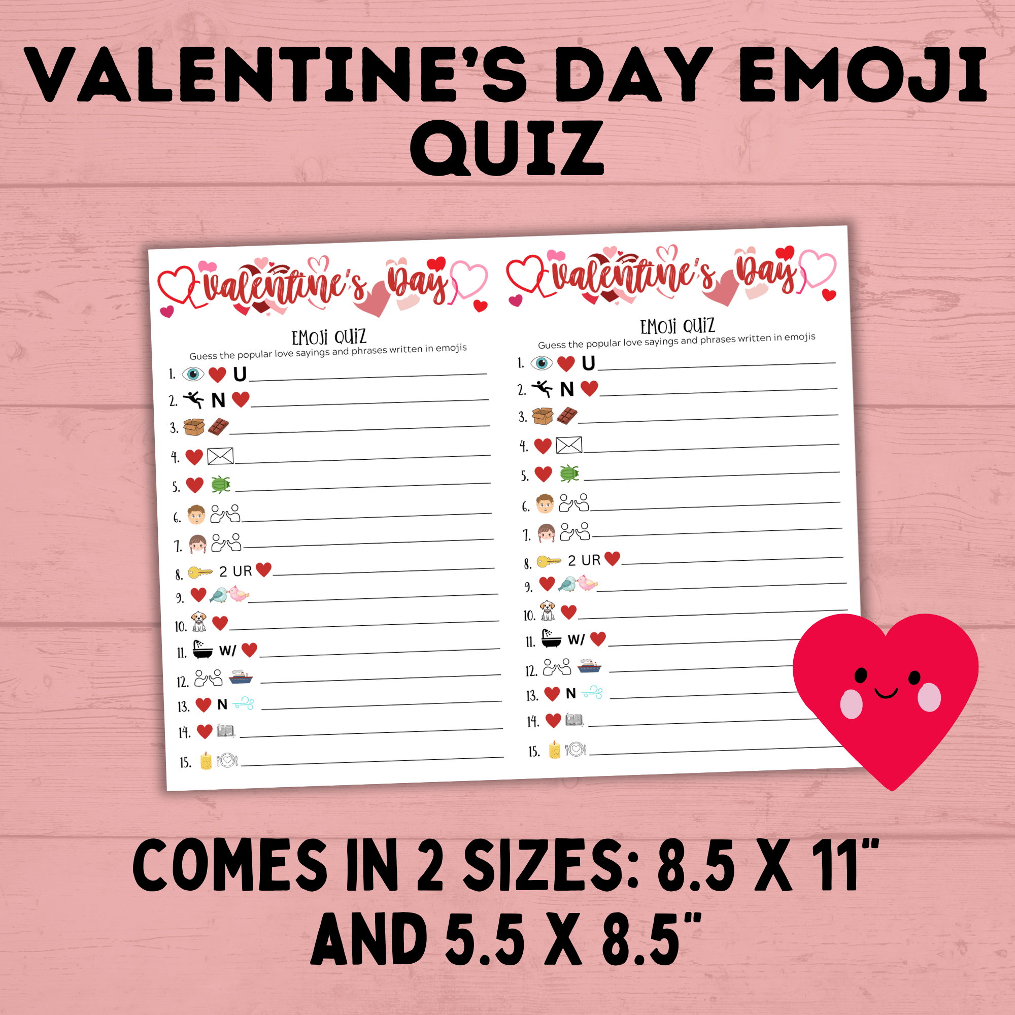 Valentine's Day Emoji Quiz | Valentine's Day Games | Valentine's Day Picture Quiz | Valentine's Day Printables | Classroom Games | Kids