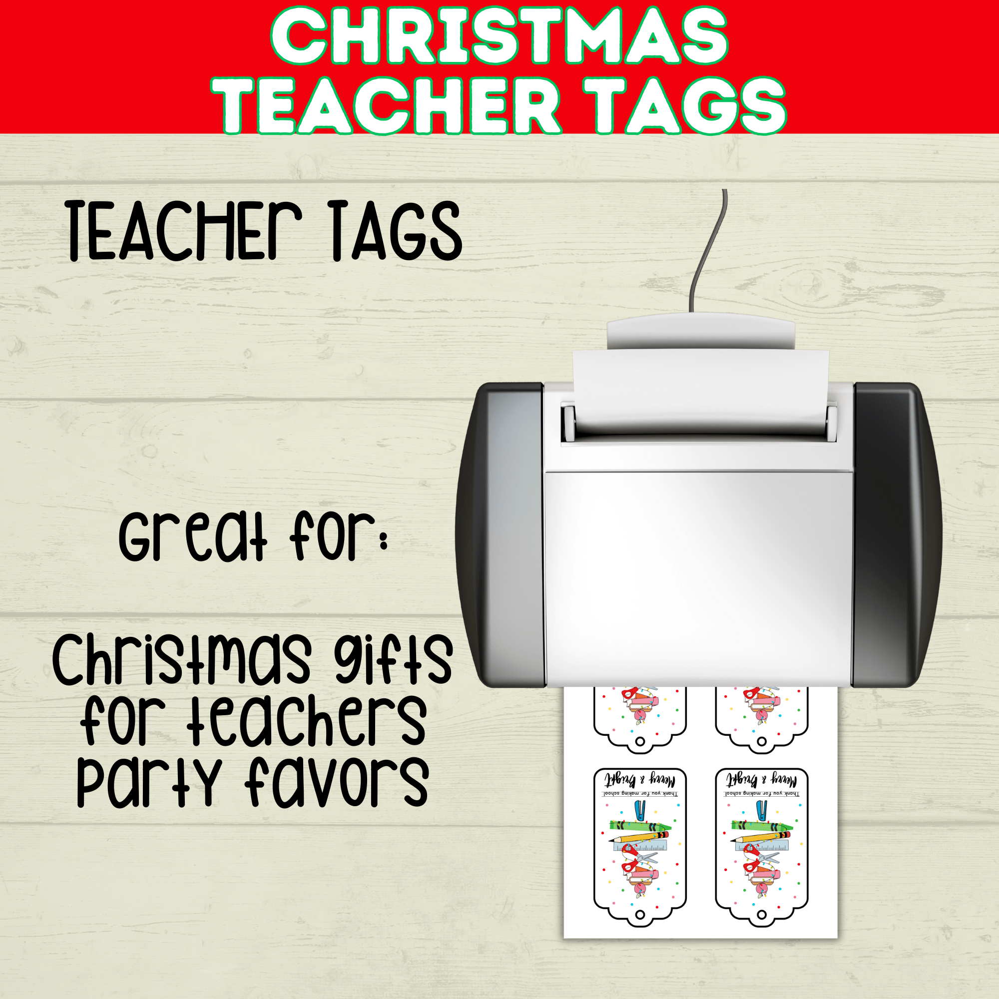 Christmas Classroom Teacher Tags Printable from Kids, Merry and Bright Holiday Gift, PDF Digital Download
