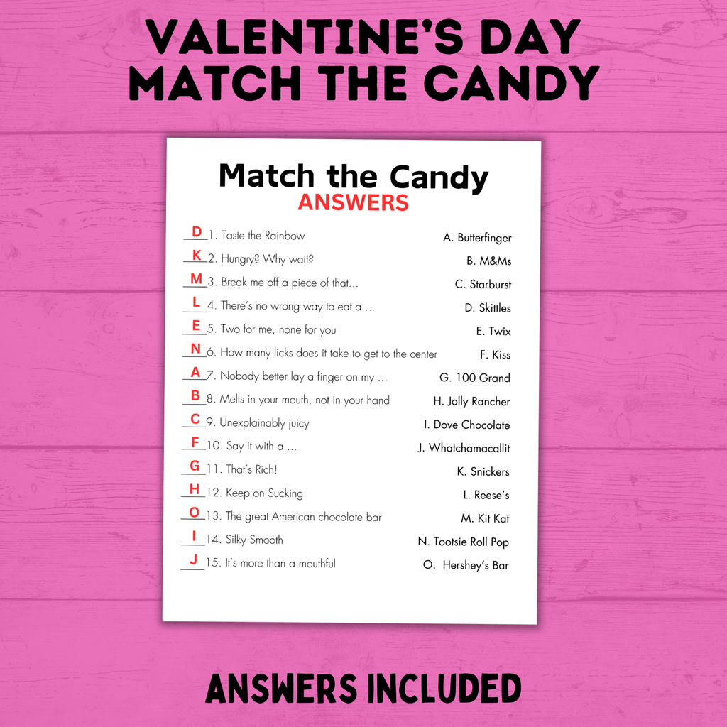 Valentine's Day Classroom Game | Valentine's Day Kid's Game | Match the Candy Game | Kids Game | Candy Game | Kids Printables | Kids