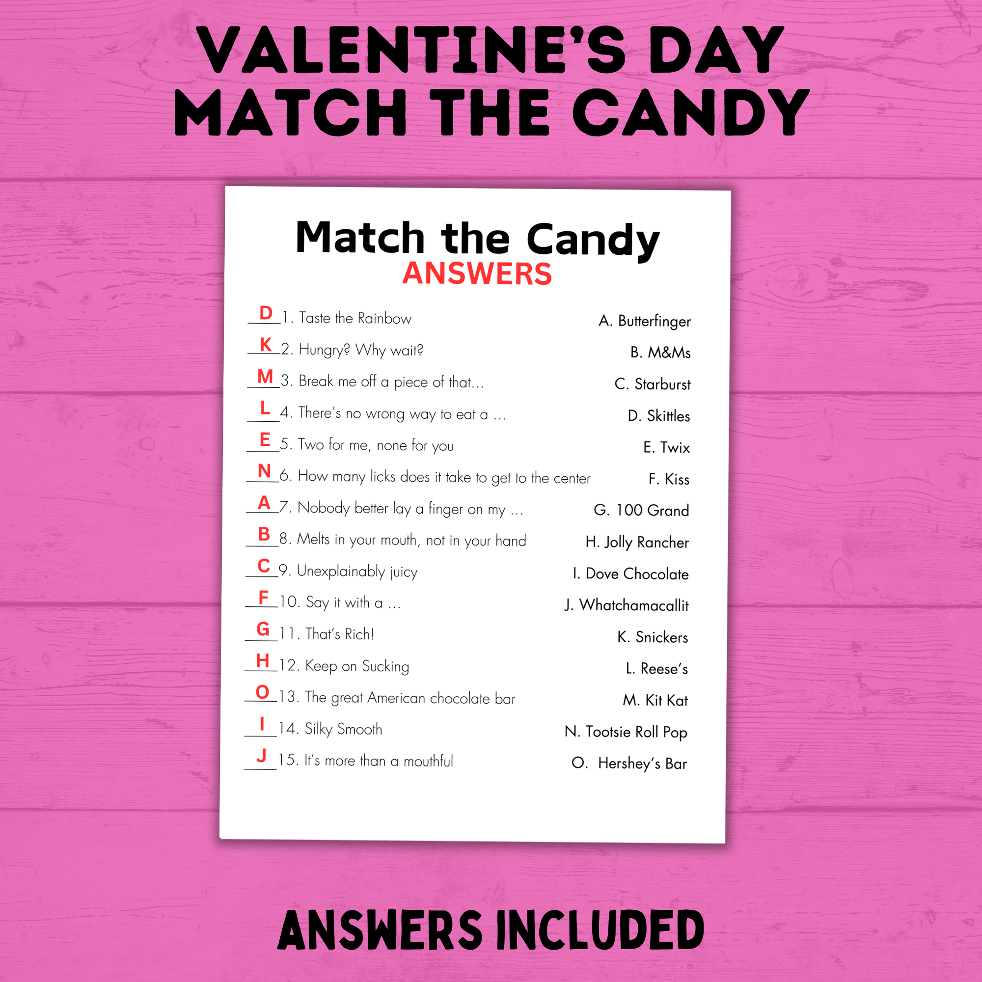 Valentine's Day Classroom Game | Valentine's Day Kid's Game | Match the Candy Game | Kids Game | Candy Game | Kids Printables | Kids