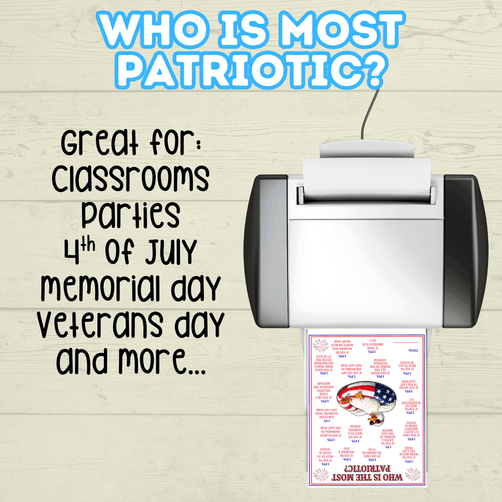 Patriotic Games, Who is Most Patriotic, Kids Games, Adult games, USA games, America Games, Memorial day, 4th of July games, party games