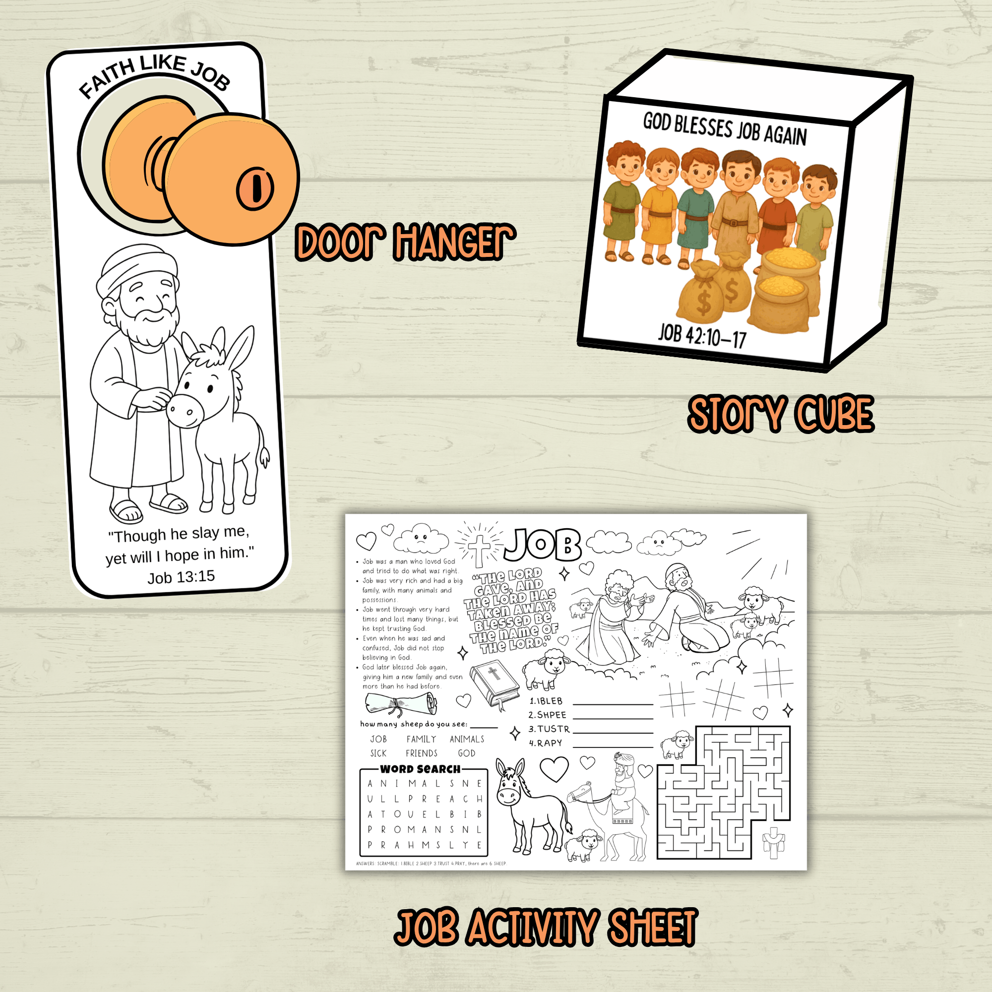 Job Bible Lesson Story Bundle, Job Bible Craft, Sunday School Crafts, Homeschool, Old Testament, Job Activity, Job Craft, Job Cube Story