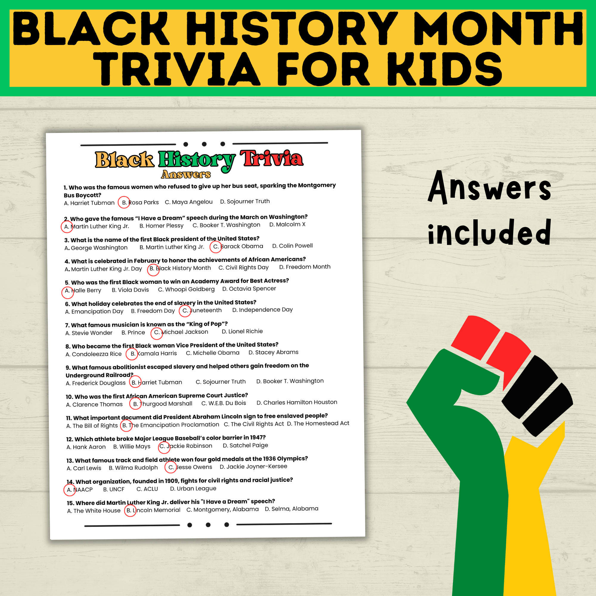 Black History Trivia | Printable Black History Month Games | Black History Quiz | Black History Activity | Games for Adults | Games for Kids