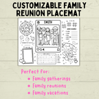 Family Reunion Activity Sheet | Family Reunion Placemat | Family Activity | Family Game | Customizable placemat | Kids Activity Sheet