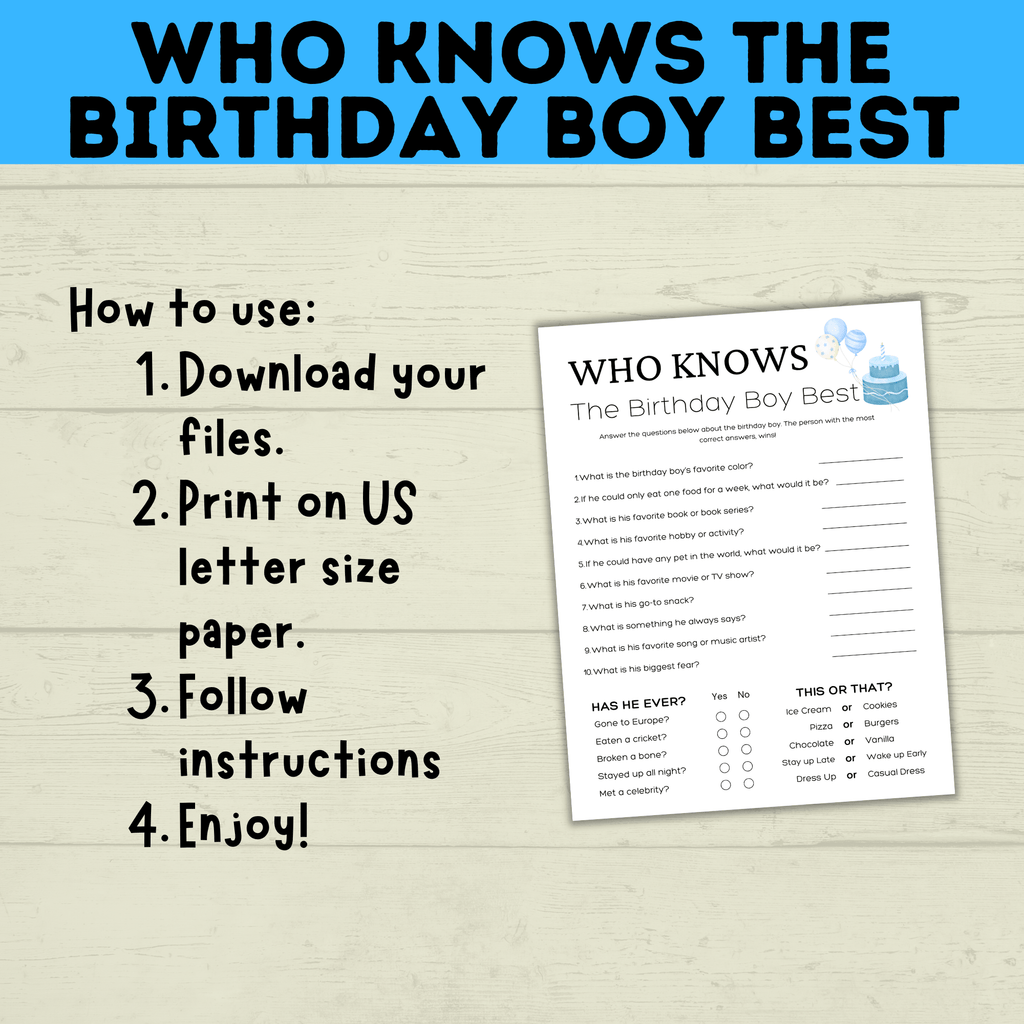 Birthday Boy Trivia Game for Kids | Birthday Trivia | Who Knows Who Best Game | Party Game | Birthday Party Game | Boy Birthday