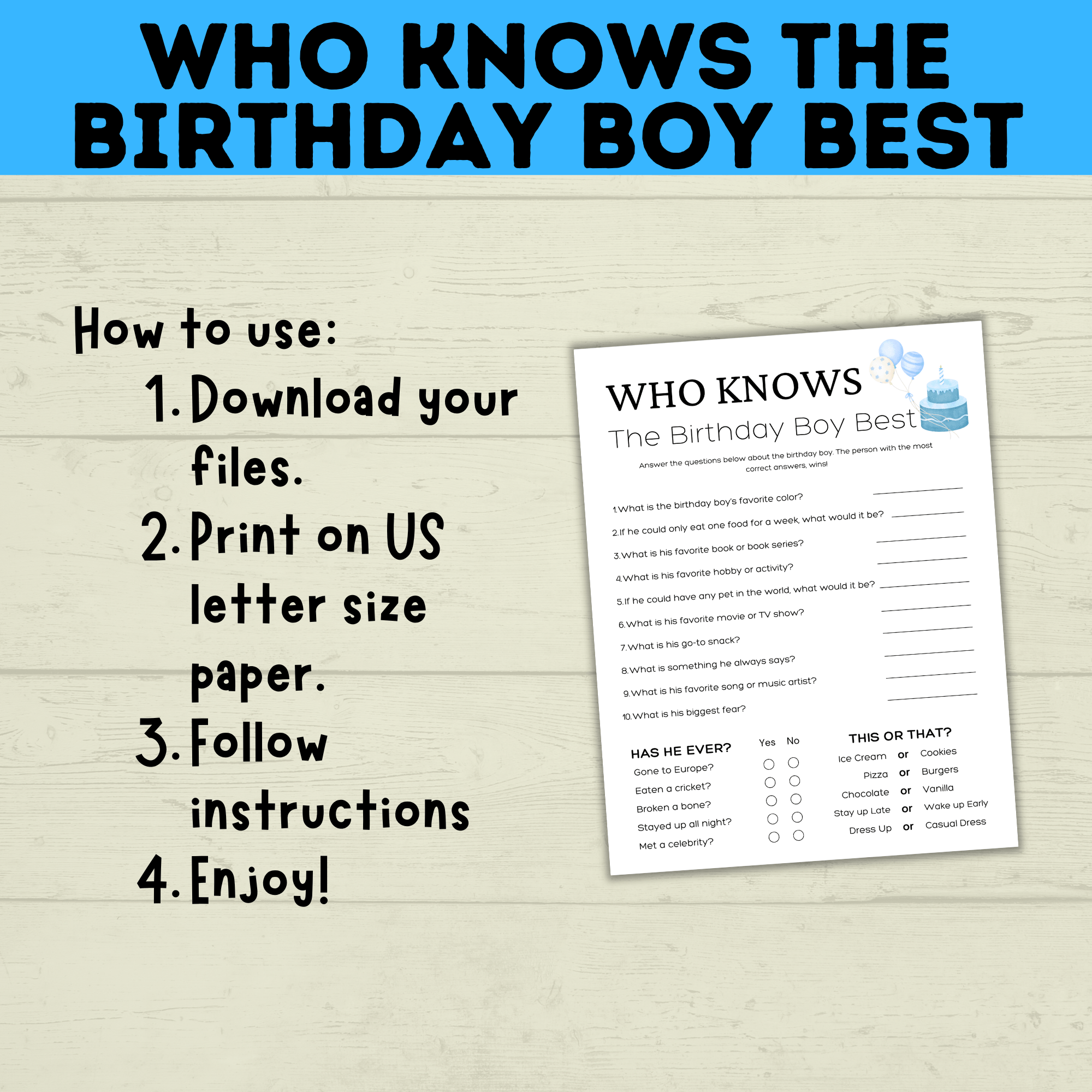 Birthday Boy Trivia Game for Kids | Birthday Trivia | Who Knows Who Best Game | Party Game | Birthday Party Game | Boy Birthday