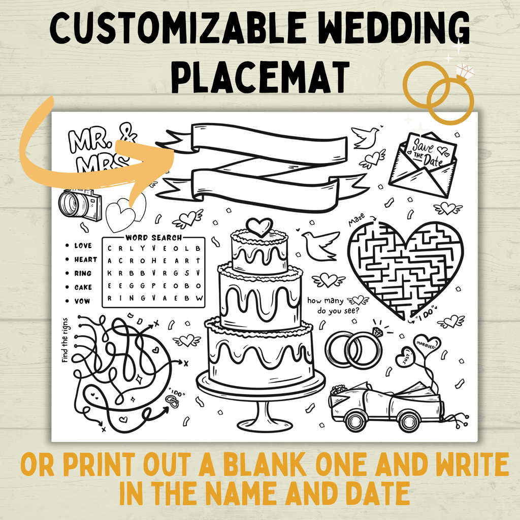 Customizable Wedding Placemat for Kids and Family | Wedding Activity Page | Wedding Placemat | Engagement Activity | Kids Activity |