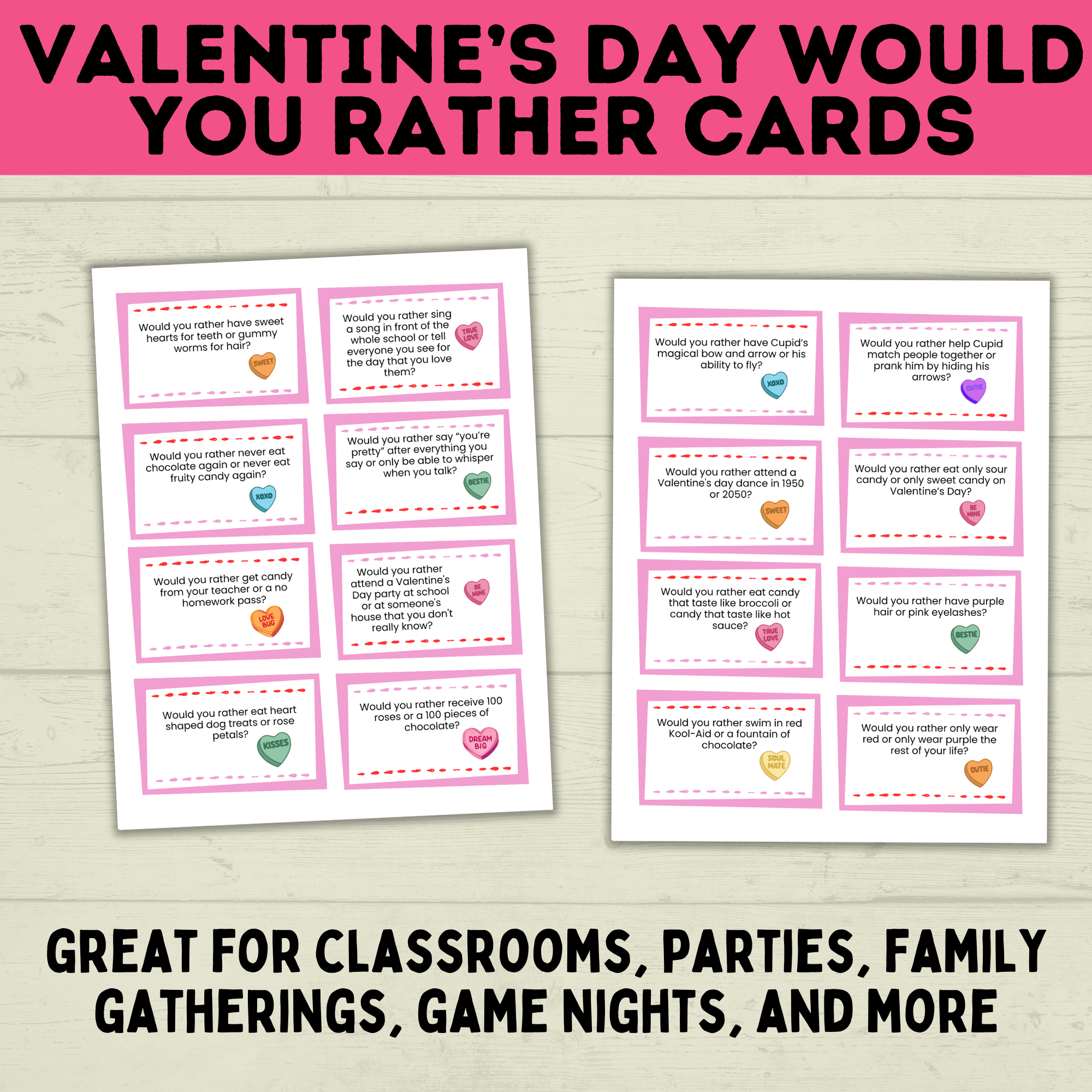 Would you rather for kids | Kids games | Valentine's day Games | Party Games | Classroom Games | Kids Activities | Kids Cards | PDF