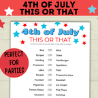 4th of July Game | 4th of July This or That | 4th of July Party Game | Kids Games | Family Games | Independence Day | 4th of July Printable