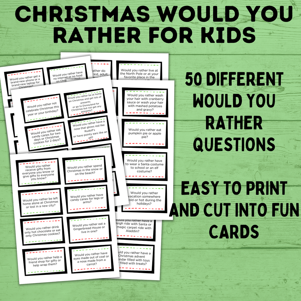 Christmas Would You Rather for Kids | Christmas Printables for Kids | Christmas Activities | Kid's Christmas Printables | Kid Games