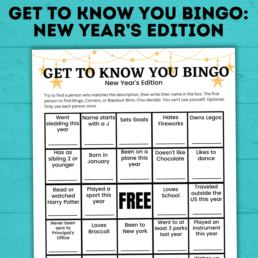 Kid's Bingo | New Year's Eve Bingo | Bingo for Kids | Get to Know you Bingo | Kids Games | New Year's Eve games | Party Games | NYE