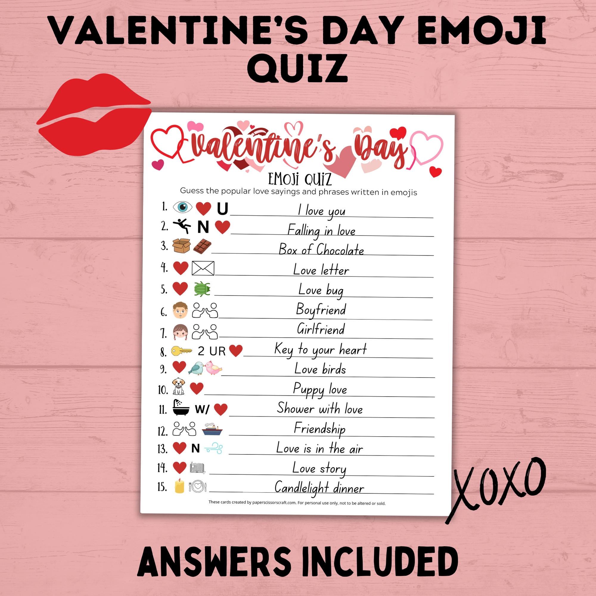 Valentine's Day Emoji Quiz | Valentine's Day Games | Valentine's Day Picture Quiz | Valentine's Day Printables | Classroom Games | Kids