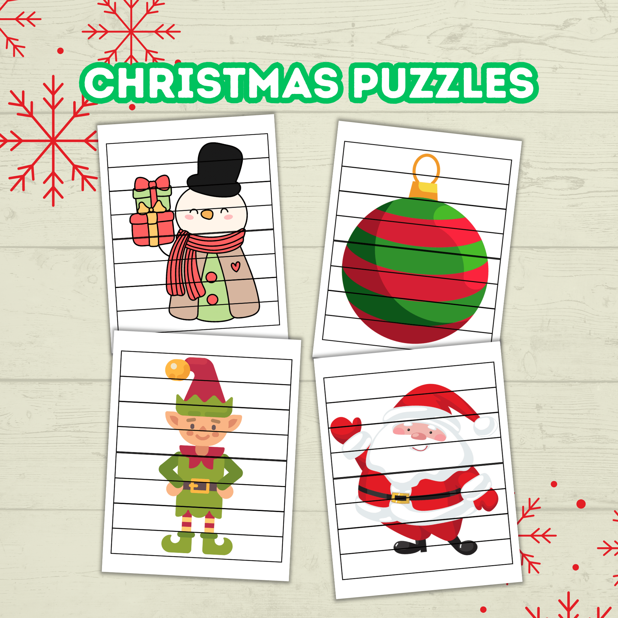 Christmas Preschool Puzzles Printables for Toddlers, Kindergartener Activities and Games