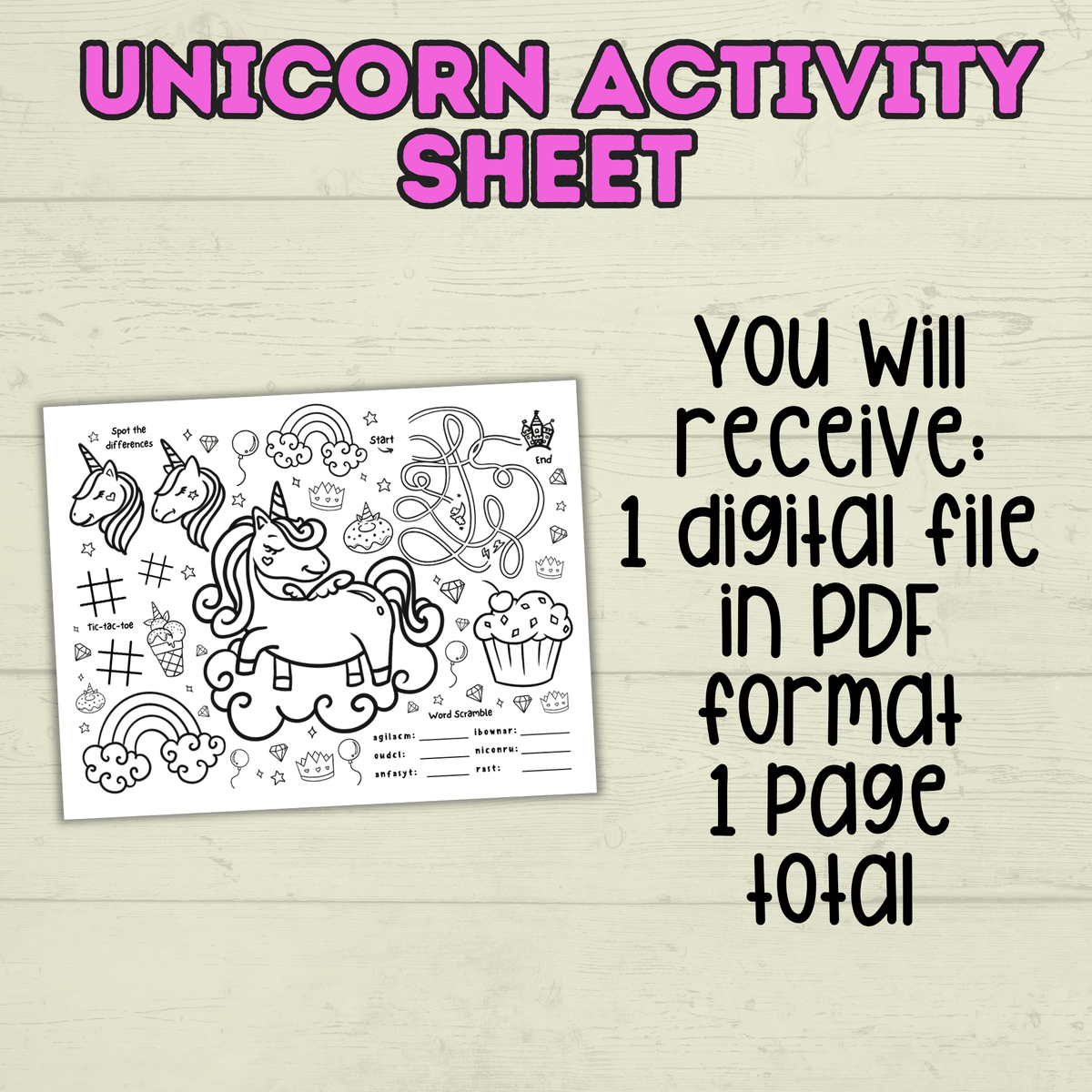 Unicorn Activity Page, Party Activity Page, Unicorn Party, Birthday Party Placemat, Kids Coloring Page, Classroom, Homeschool, Unicorn