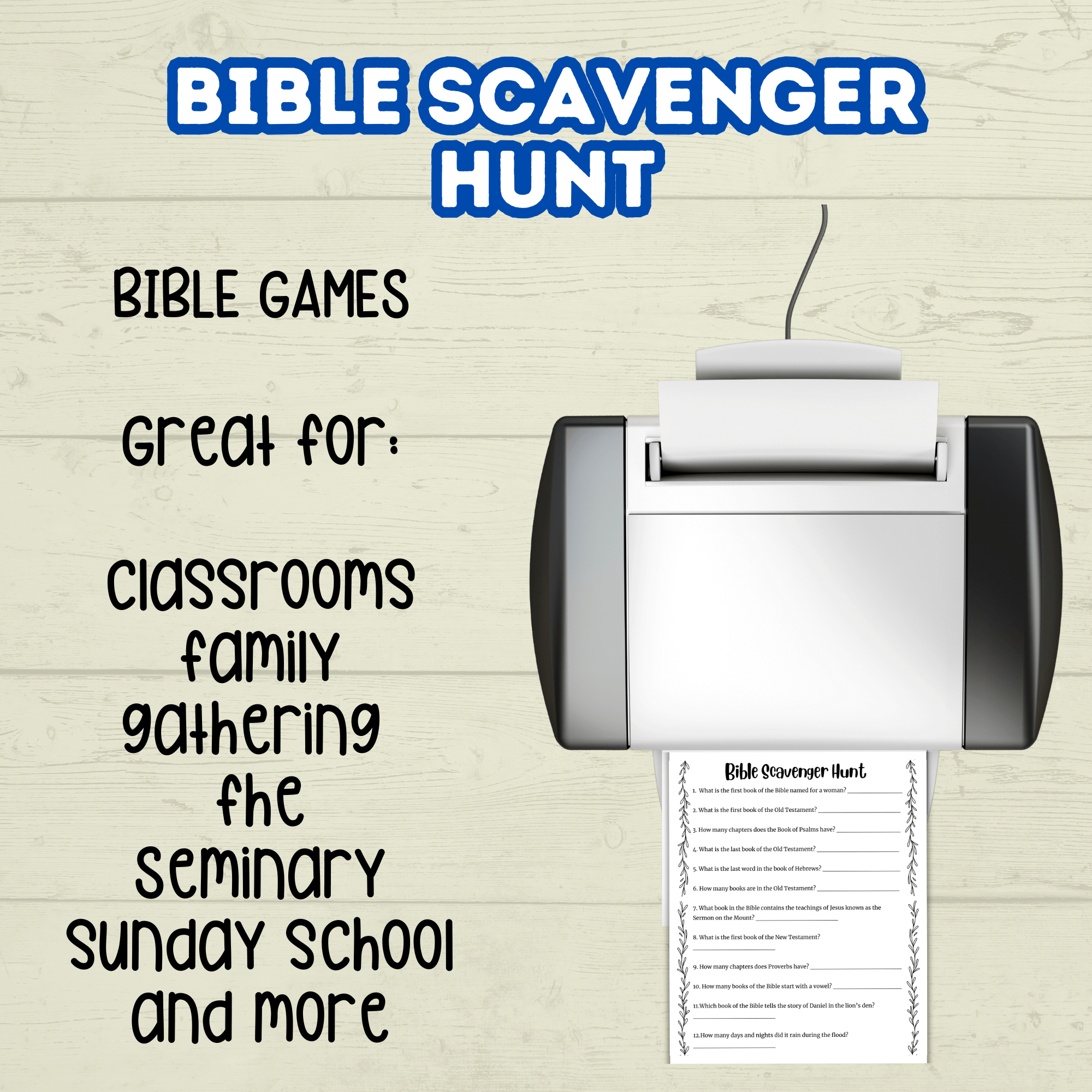 Children's and Teen Ministry Bible Scavenger Hunt, Sunday School Printable Digital Download Game, PDF